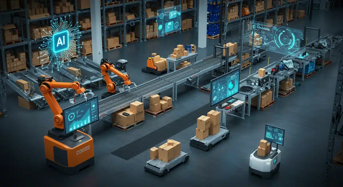 AI and automation integrating in a modern fulfillment center for efficiency