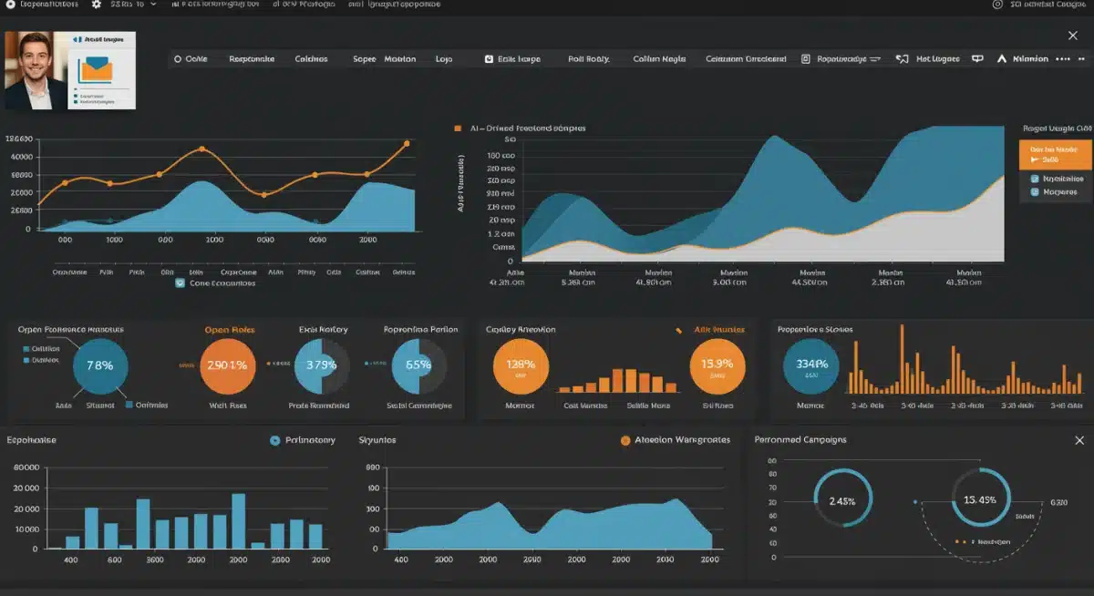 AI-driven email marketing dashboard showing improved open rates and customer segmentation