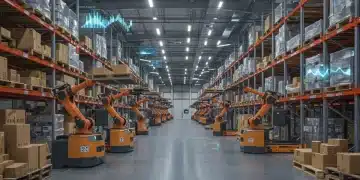 AI-powered robots optimizing warehouse logistics for cost savings