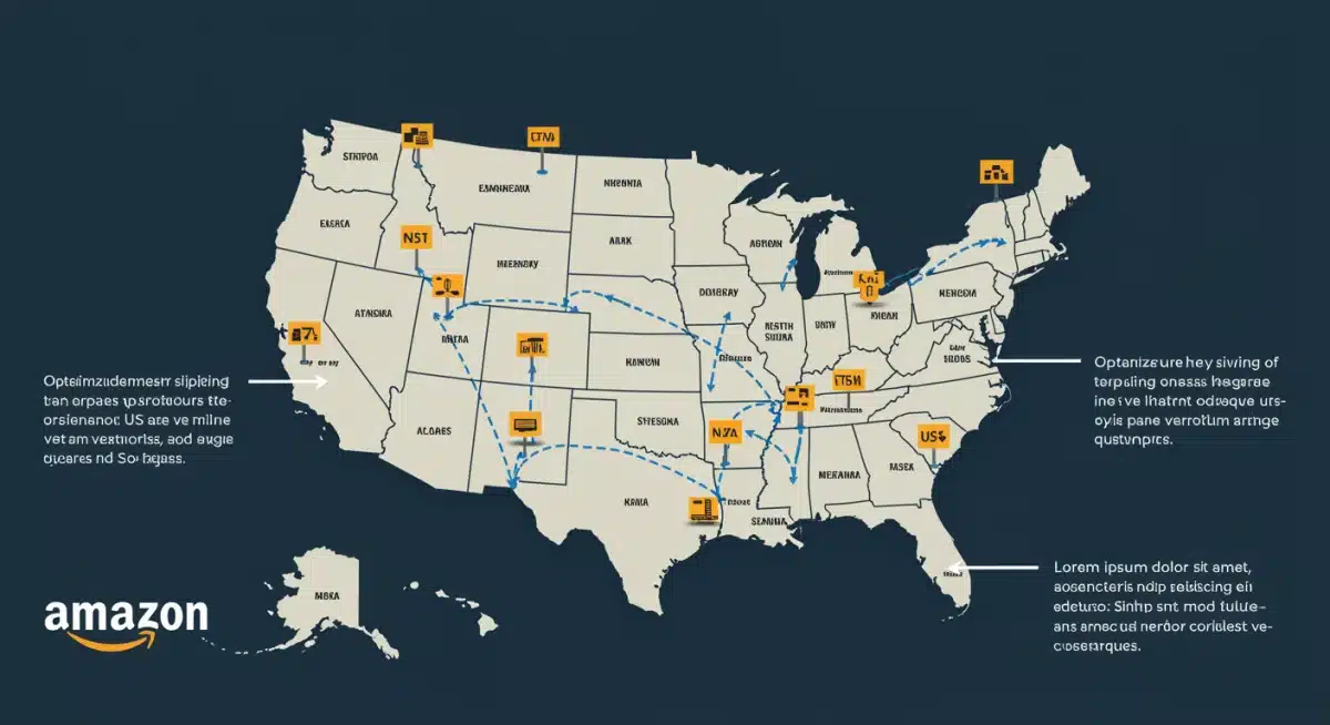 US map with optimized Amazon FBA fulfillment center network and shipping routes