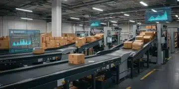 Automated returns processing in a sleek, modern warehouse facility