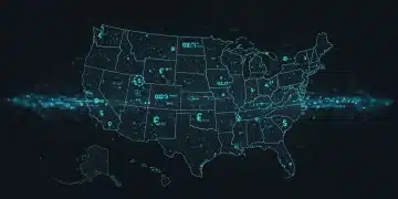 Digital payment network overlaying a US map, symbolizing automated B2B transactions and financial innovation.