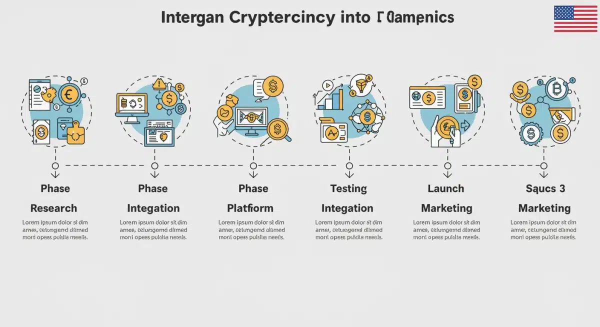 Six-month timeline infographic for cryptocurrency payment adoption in online stores.