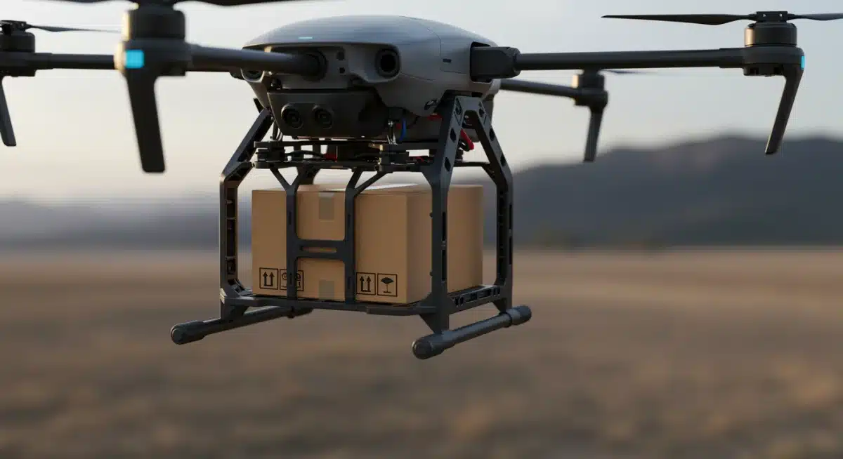 Close-up of drone payload mechanism securely holding a package