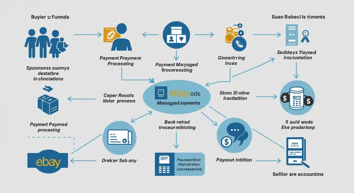 Infographic showing the flow of funds in eBay Managed Payments