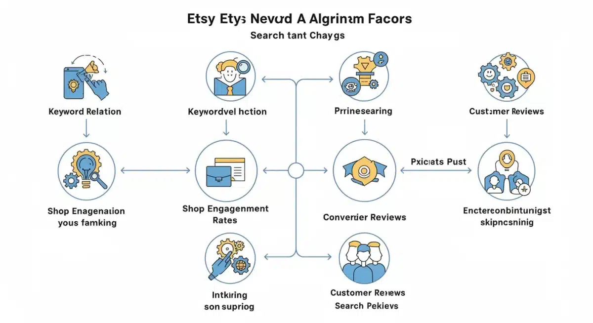 Infographic detailing Etsy's new search algorithm factors for 2025