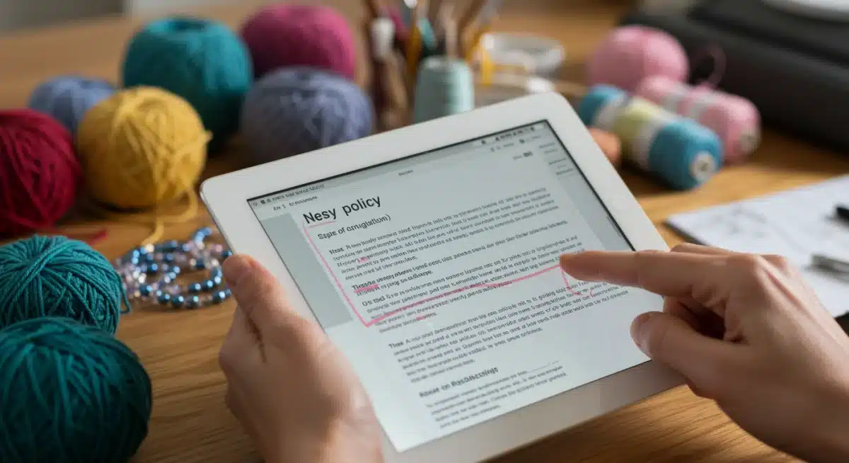 Artisan reviewing revised Etsy policy on a tablet