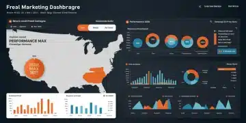 Digital marketing dashboard showing Google Ads Performance Max metrics for 2025 US campaigns.