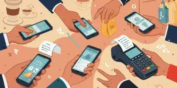 Diverse shoppers using smartphones for mobile payments at modern U.S. retail stores, highlighting convenience and future-ready transactions.