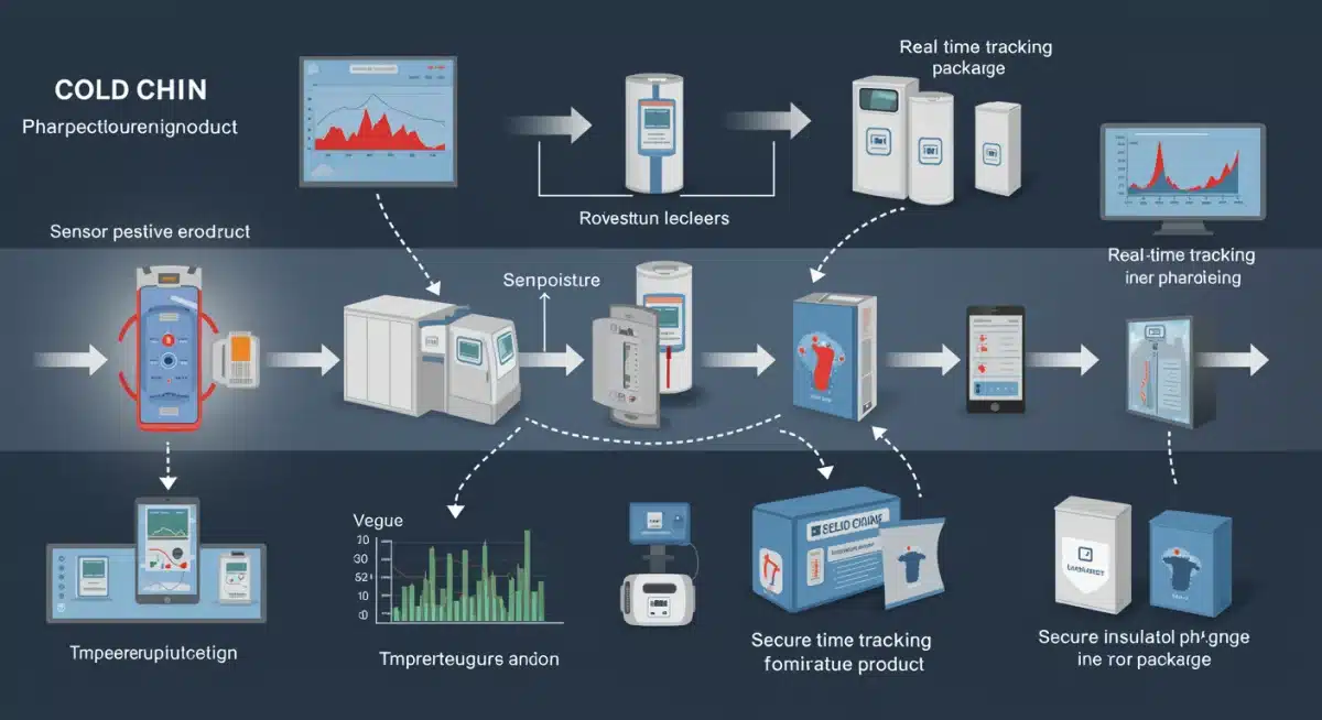 Infographic of pharmaceutical cold chain journey with tracking