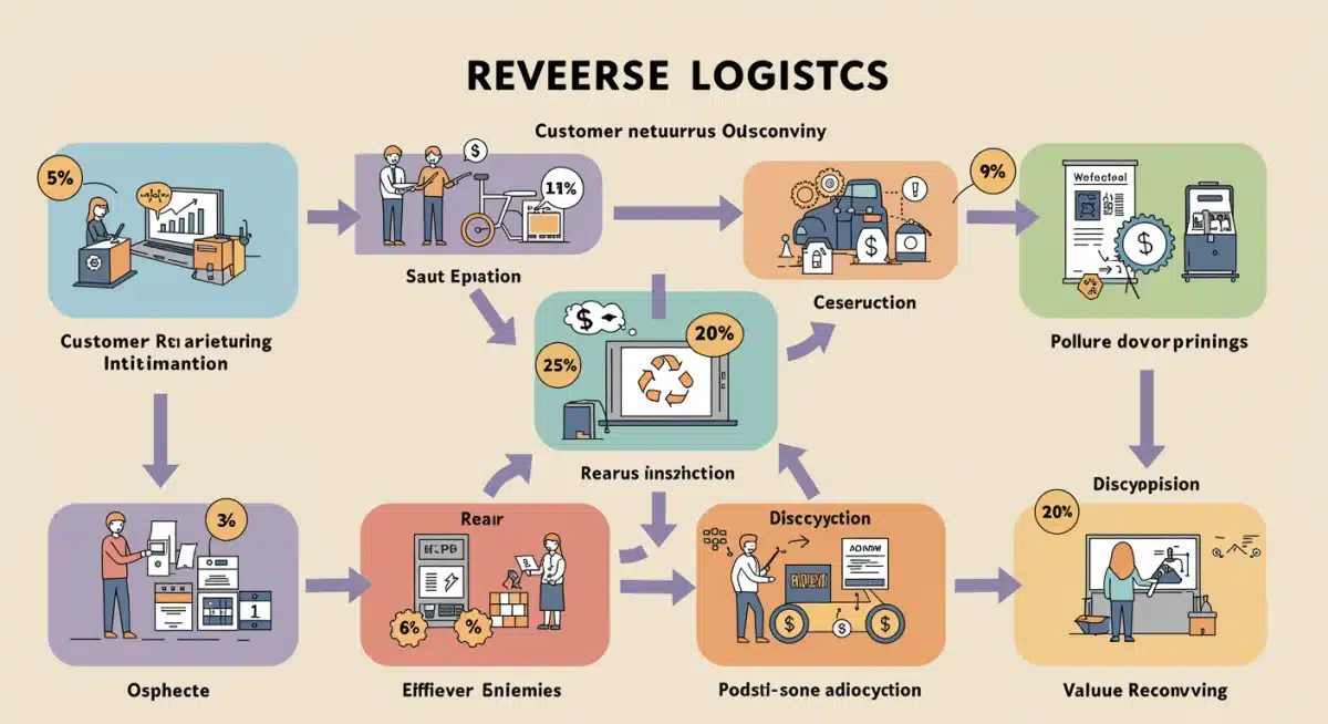 Infographic detailing reverse logistics stages and cost-saving opportunities