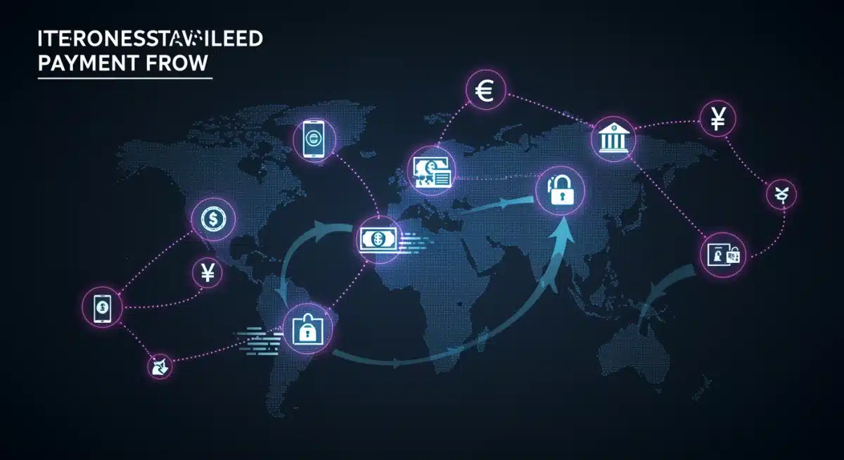 Diagram illustrating a streamlined cross-border payment process with reduced steps and enhanced security.