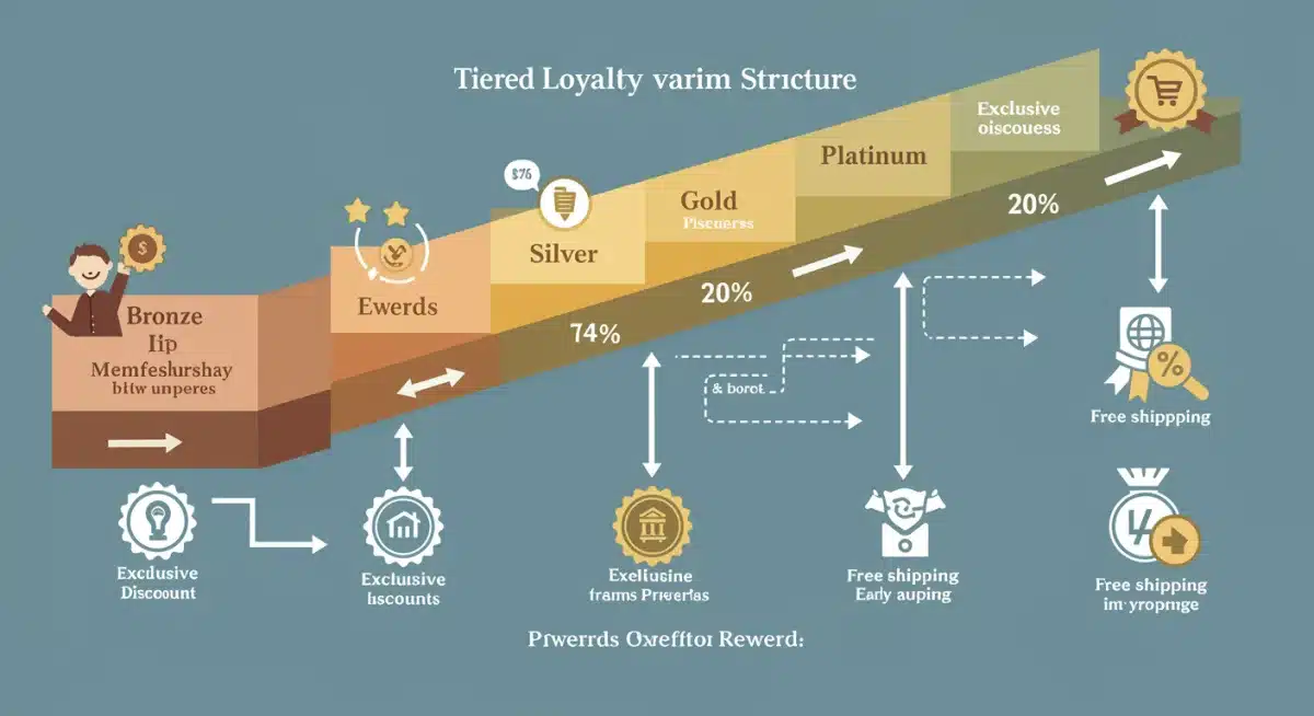 Illustration of a tiered loyalty program showing various membership levels and associated benefits