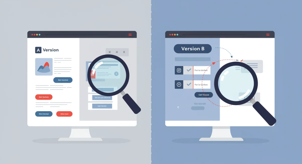 Split screen comparing two website versions in an A/B test setup